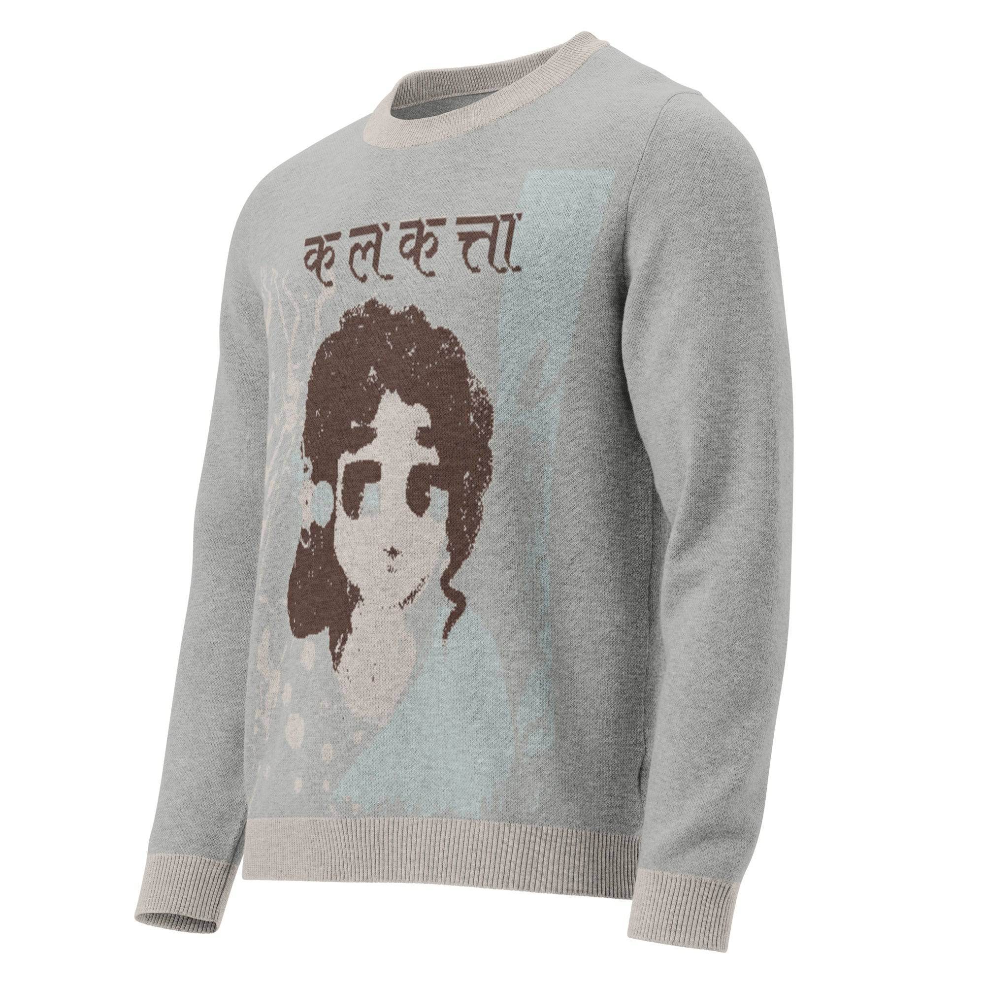 Calcutta Nostalgia Print in Hindi Unisex Sweater | Premium Knitwear Inspired by the Indian City, Kolkata - Paakhaa